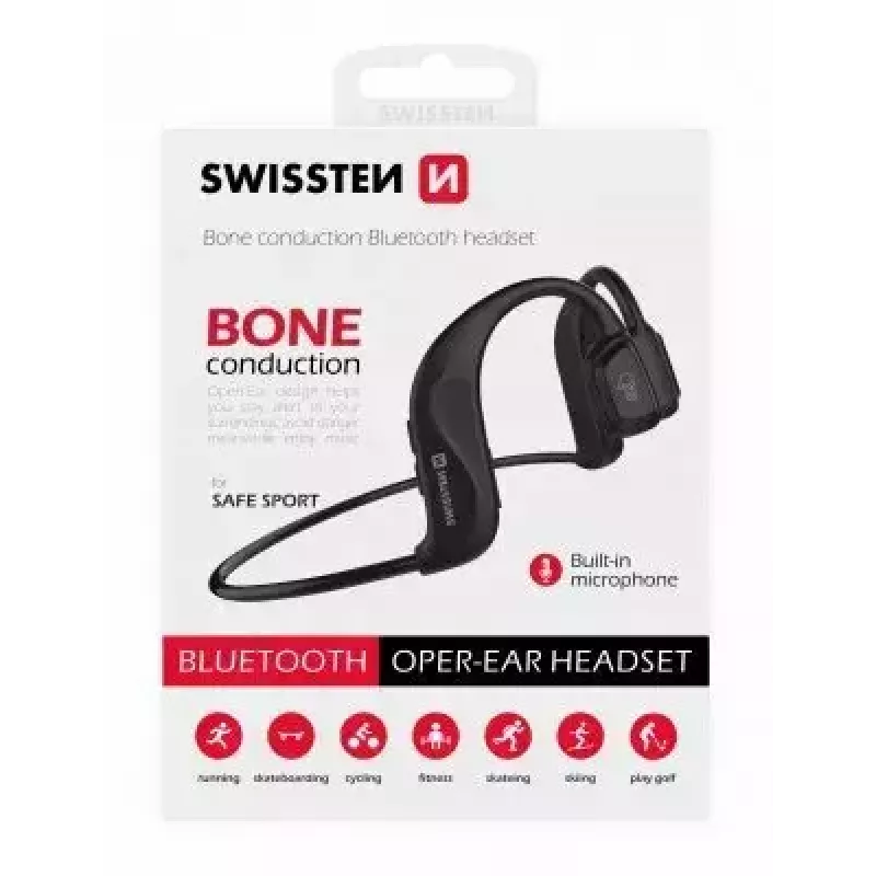Auriculares Swissten conducción ósea Bluetooth V5.0 negros