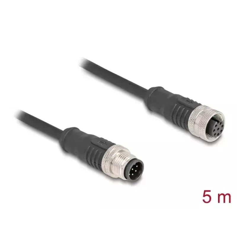 Cable de red DeLOCK M12 Cable codificado A de 8 polos conector macho a conector hembra Cat5e 5 m Negro