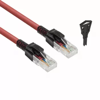 ACT rojo 2 metros cable de parcheo U/UTP CAT6A LSZH bloqueable, sin lengüeta con conectores RJ45