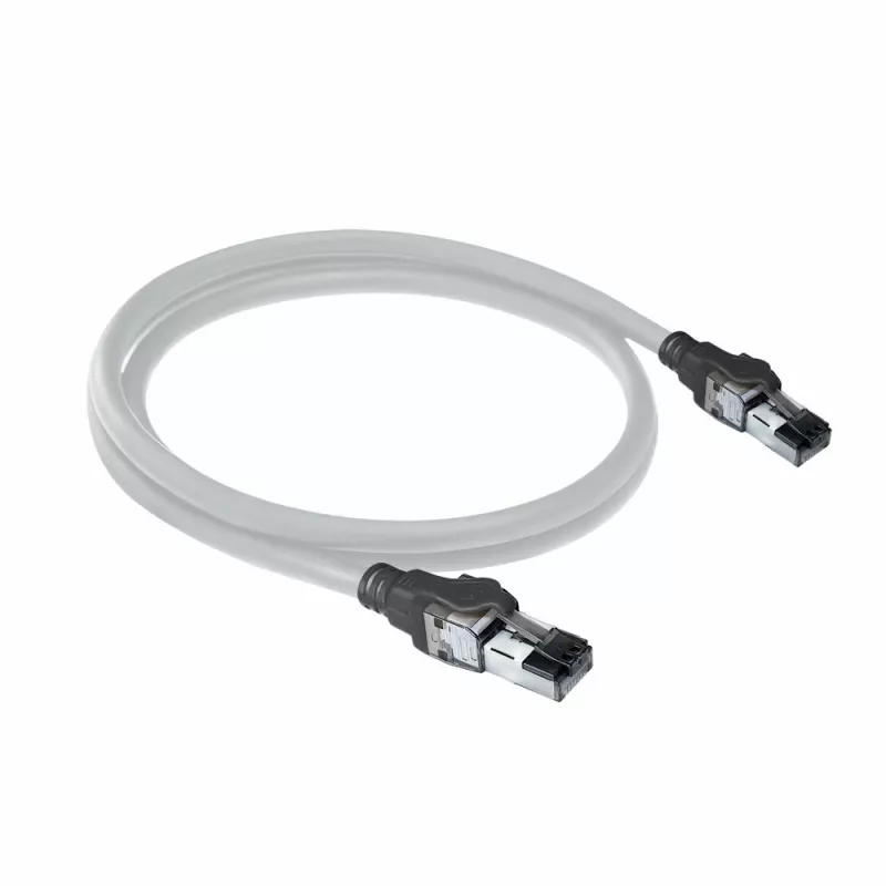ACT gris 2 metros cable de parcheo S/FTP CAT6A IDC 4PPoE / PoE++ 100W LSZH, con protección de lengüeta con conectores RJ45