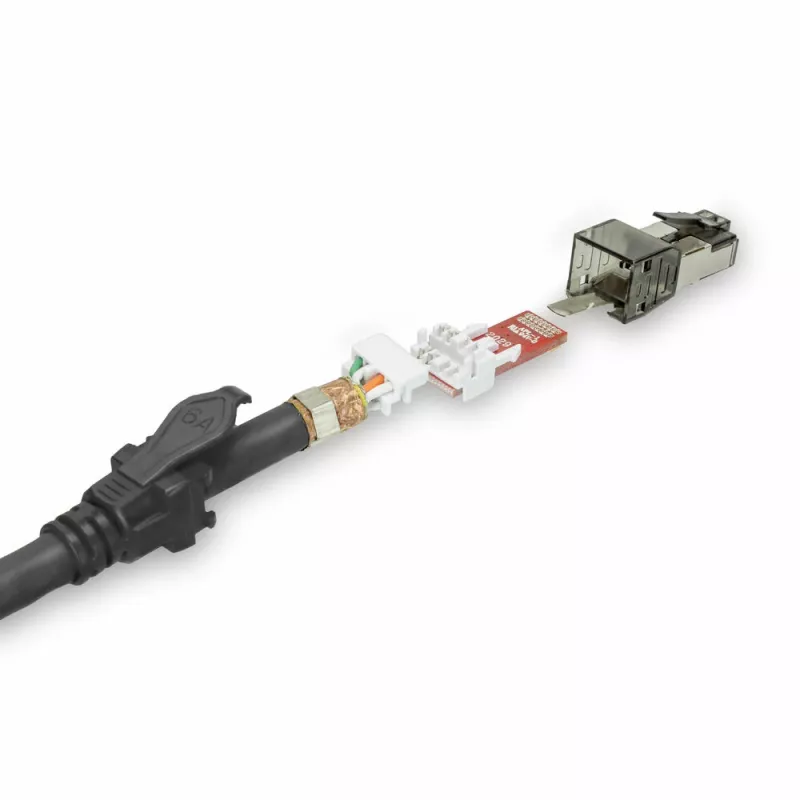 ACT negro 1,5 m cable de parcheo S/FTP CAT6A IDC 4PPoE / PoE++ 100W LSZH con protección de lengüeta y conectores RJ45