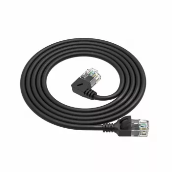 ACT negro 2 metros cable de parcheo Slimline U/UTP CAT6A LSZH con conectores RJ45 90° acodado izquierda a recto