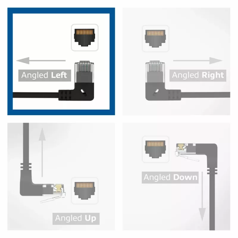 ACT negro 5 metros cable de parcheo Slimline U/UTP CAT6A LSZH con conectores RJ45 90° acodado izquierda a recto