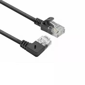 ACT negro 1 metro cable de parcheo Slimline U/UTP CAT6A LSZH con conectores RJ45 90° en ángulo recto a recto