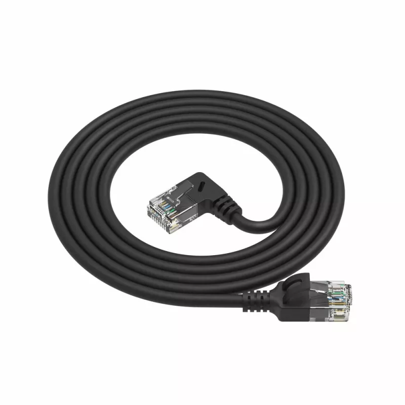 ACT negro 1 metro cable de parcheo Slimline U/UTP CAT6A LSZH con conectores RJ45 90° en ángulo recto a recto