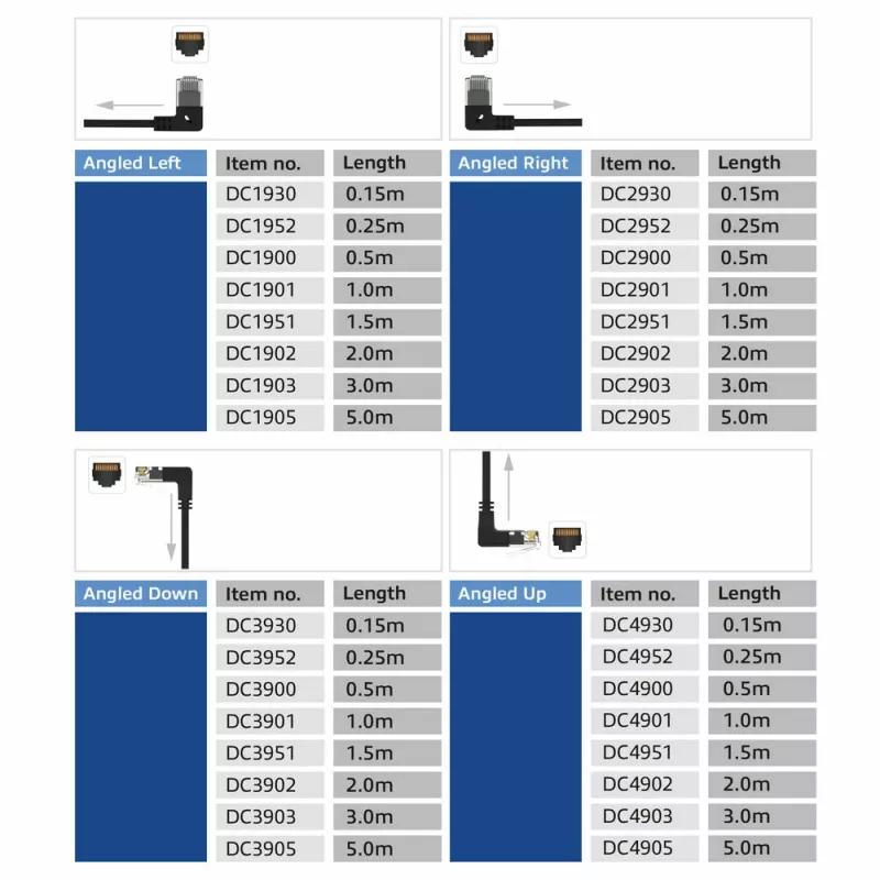 ACT negro 1 metro cable de parcheo Slimline U/UTP CAT6A LSZH con conectores RJ45 90° en ángulo recto a recto