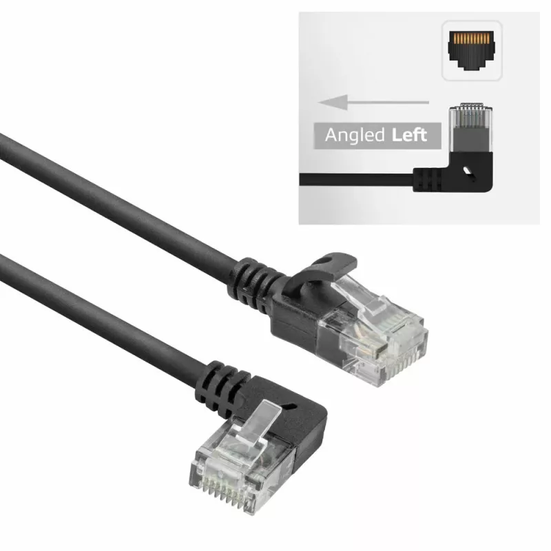 ACT negro 3 metros cable de parcheo Slimline U/UTP CAT6A LSZH con conectores RJ45 90° acodado izquierda a recto