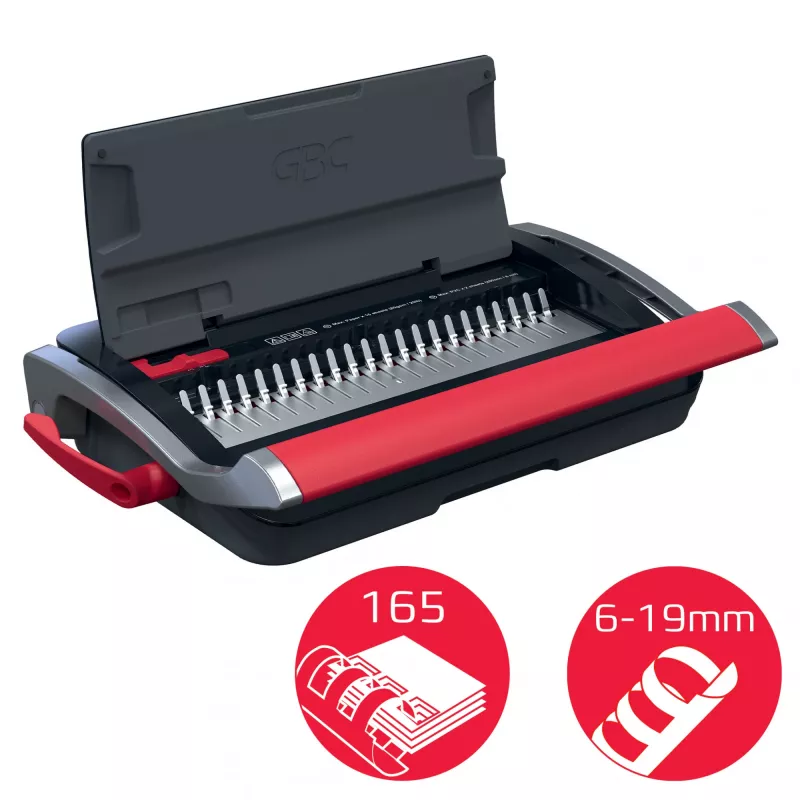 GBC CombBind CB15 4410061 encuadernadora de canutillos de plástico, negra/plateada/roja