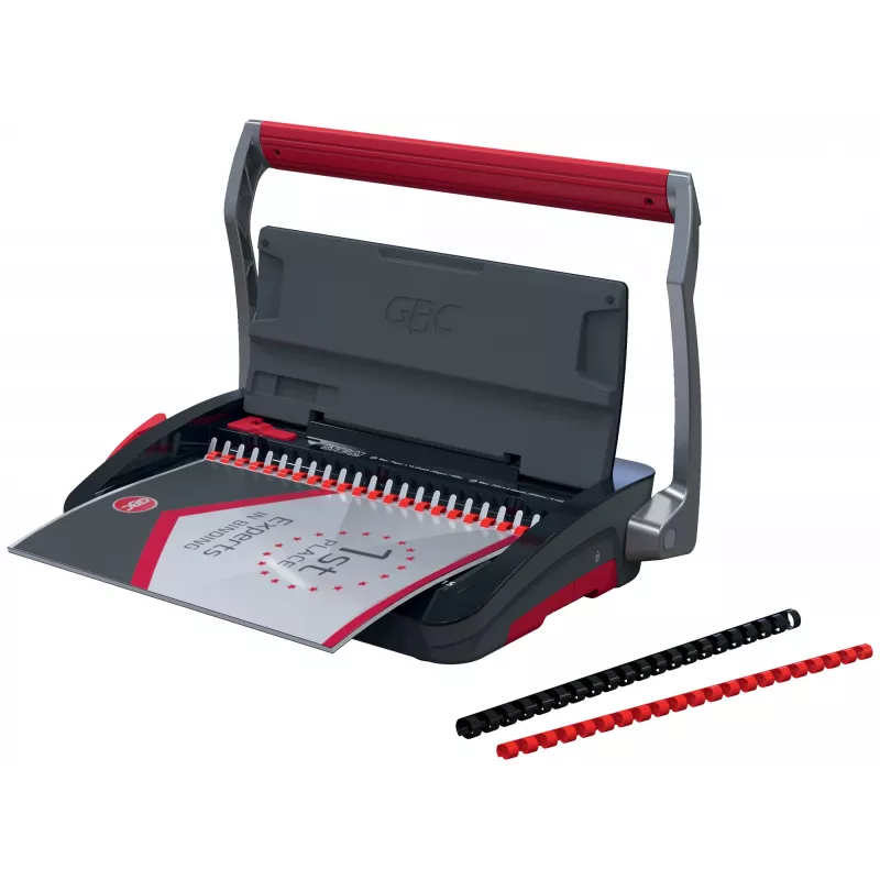 GBC CombBind CB15 4410061 encuadernadora de canutillos de plástico, negra/plateada/roja