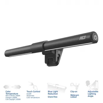 Barra de luz LED para portátil con clip ACT AC8050, regulable, alimentación USB