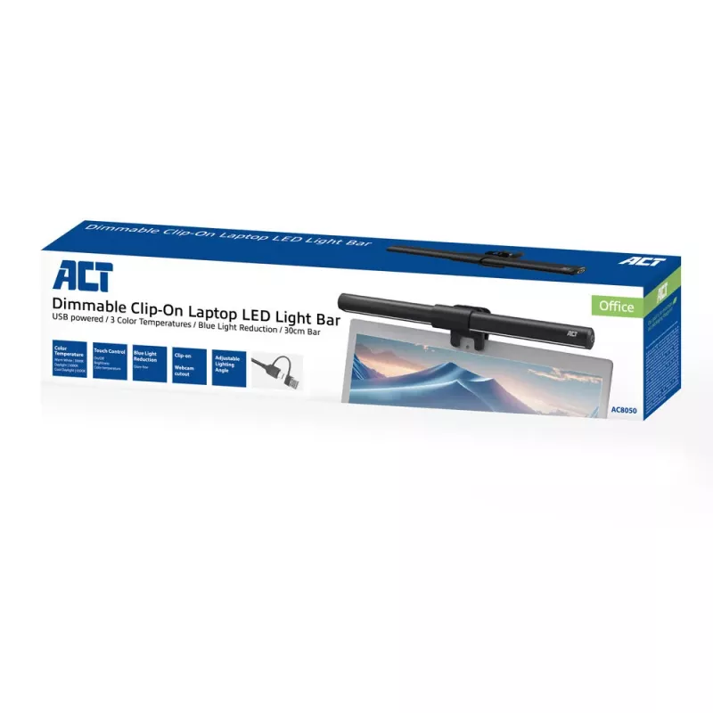 Barra de luz LED para portátil con clip ACT AC8050, regulable, alimentación USB