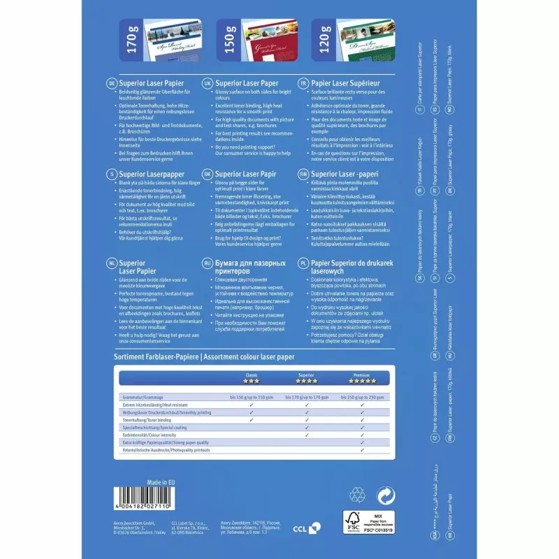 Papel fotográfico A4 Avery Premium Colour Laser 170 g/m² brillo blanco 1298