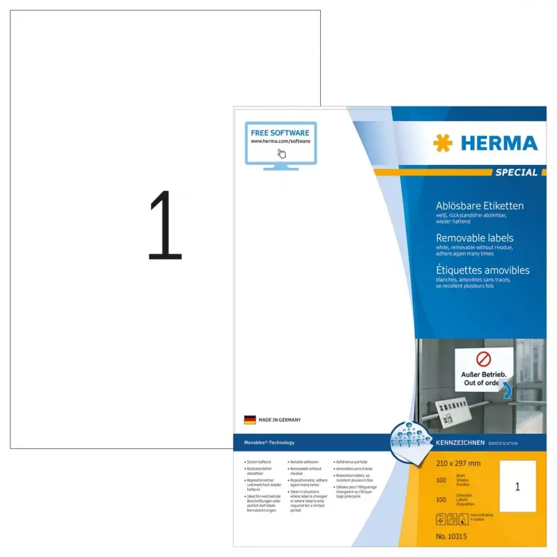 Etiquetas removibles HERMA 10315 A4 210x297 mm blanco Movables