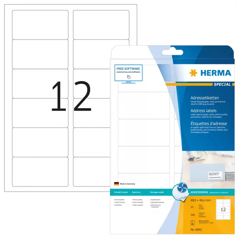 Etiquetas de dirección para inyección de tinta HERMA 8842