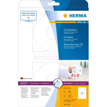 Etiquetas para CD HERMA A4 Ø 116 mm blanco papel mate opaco 50 uds.