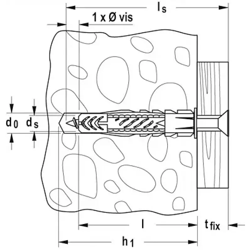 Taco universal Fischer UX 5 x 30 R con borde