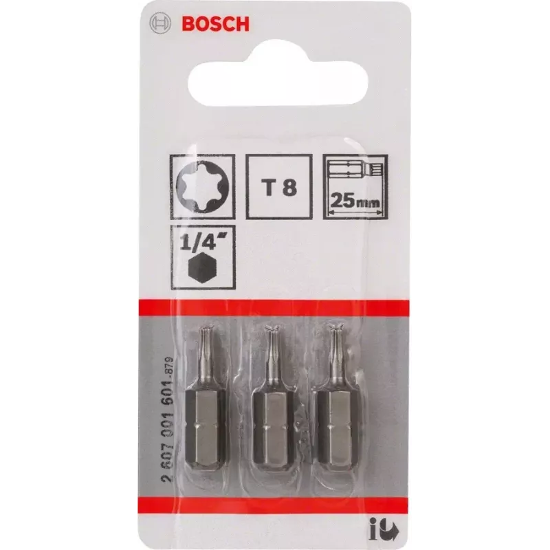 Bosch 2607001601 punta de destornillador Torx T8, extradura, C 6,3, 3 uds.