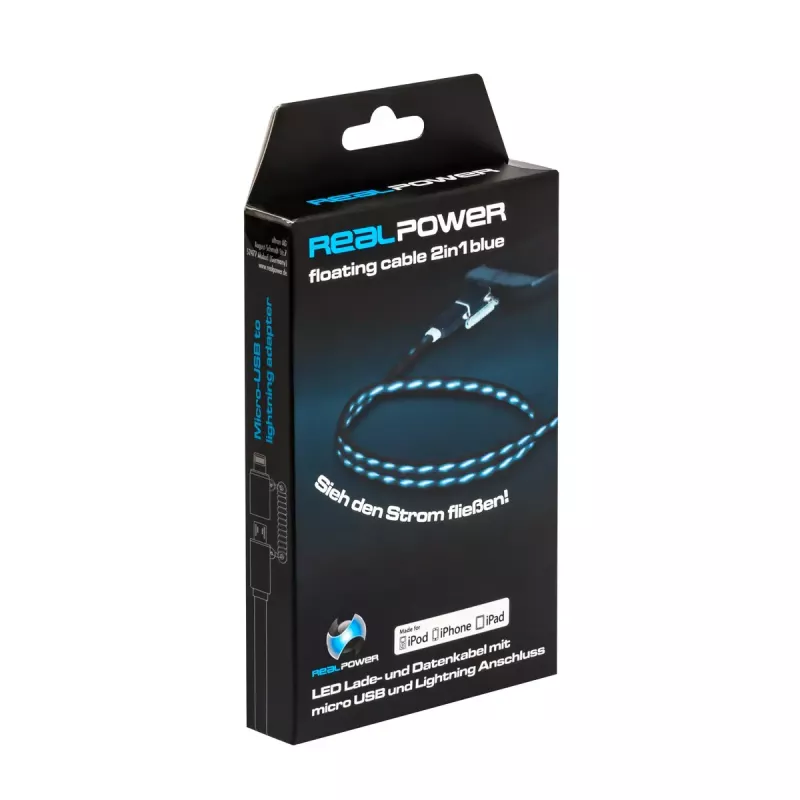 Cable USB-A/Lightning RealPower 0,75 m Negro/Azul