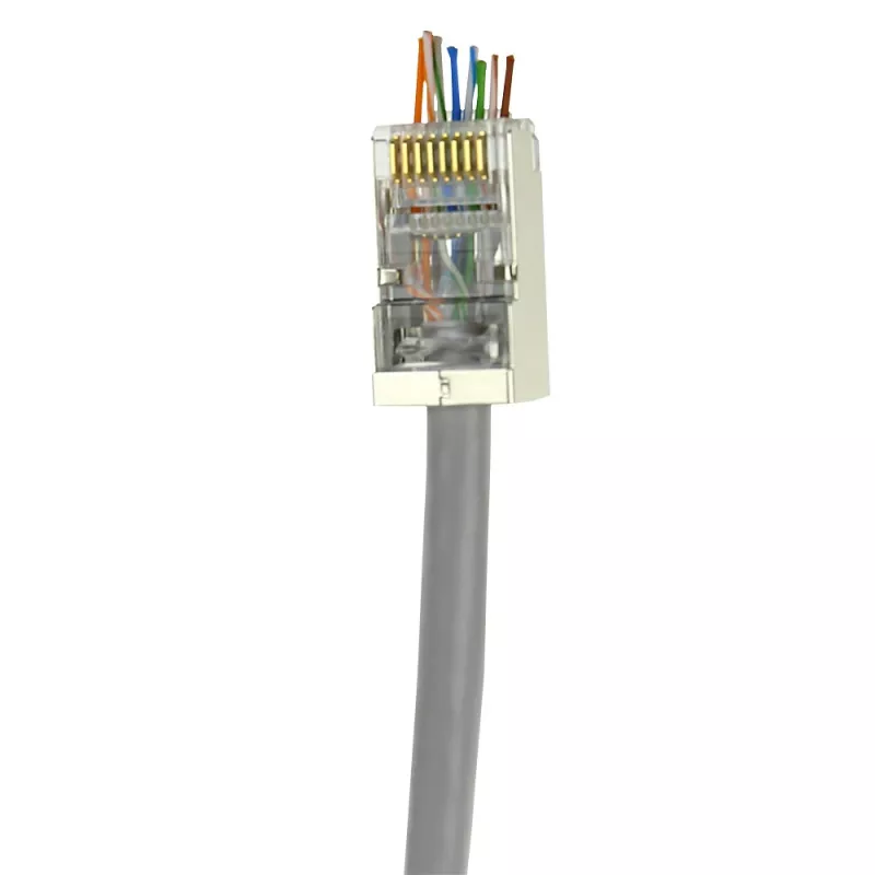 Conector modular ACT RJ45 (8P/8C) CAT6 easyconnect apantallado para cable redondo con hilos macizos o flexibles
