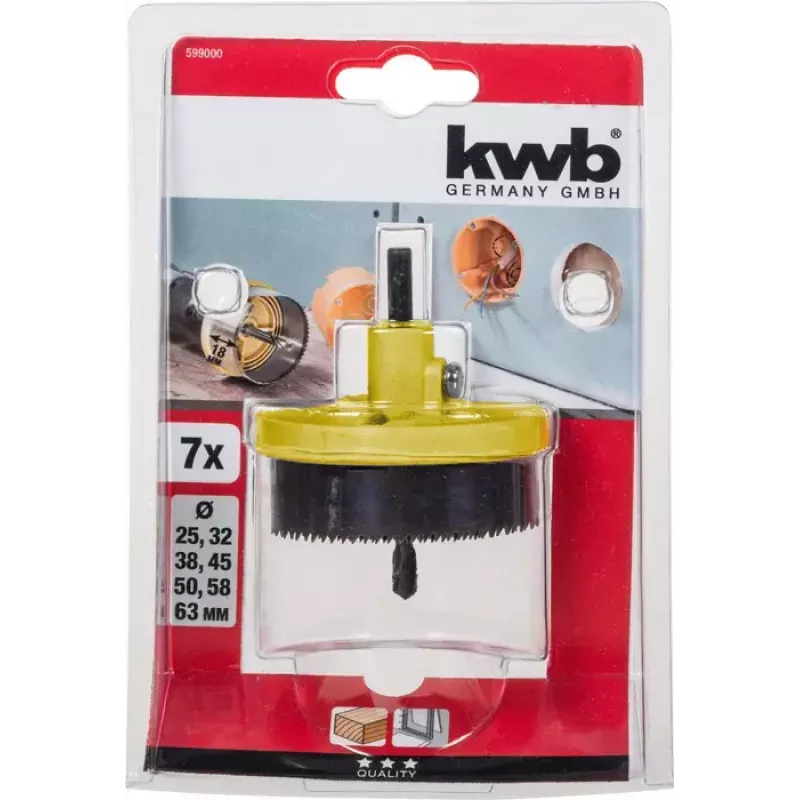 Set de sierras de corona KWB 599000 7 piezas 6,3 cm para plástico madera