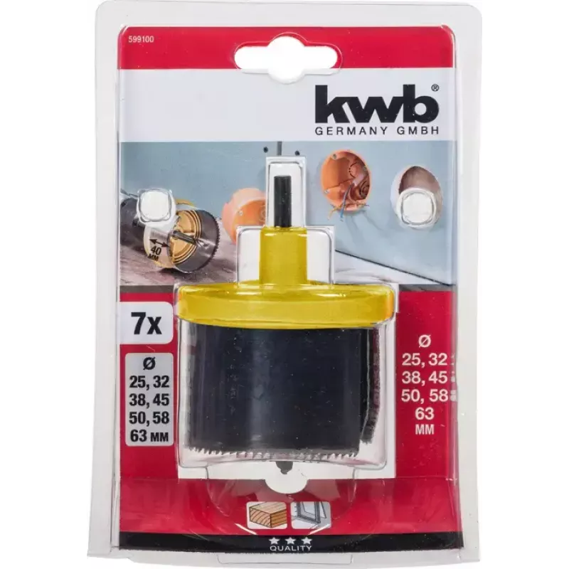 Set de sierras de corona KWB 599100 7 piezas 6,3 cm para madera y plástico
