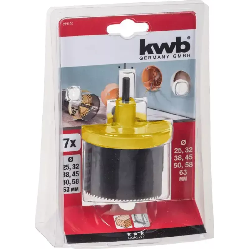 Set de sierras de corona KWB 599100 7 piezas 6,3 cm para madera y plástico