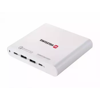 Cargador de viaje SWISSTEN SW-TCH-87W-PD30-QC30-W — 87W, PD 3.0, QC 3.0, para smartphones y portátiles