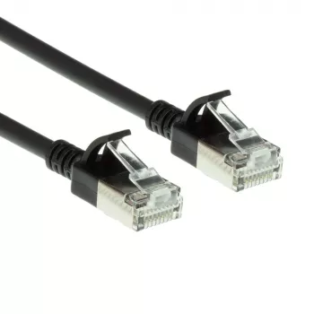 Cable de red patch slimline para centro de datos ACT negro 3 metros LSZH U/FTP CAT6A con conectores RJ45 con lengüeta