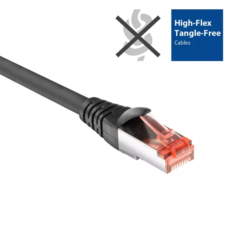 Cable de red patch ACT negro 7 metros CAT6A U/FTP PVC altamente flexible, sin enredos, con conectores RJ45