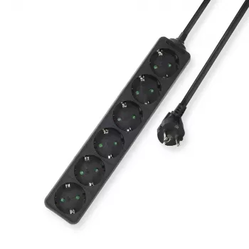 Regleta de enchufes ACT, 6 tomas, 3 m, negro