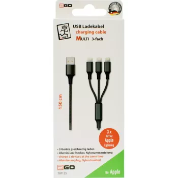 Cable Lightning 2GO 797155 1,5 m Negro USB B USB C Micro-USB B