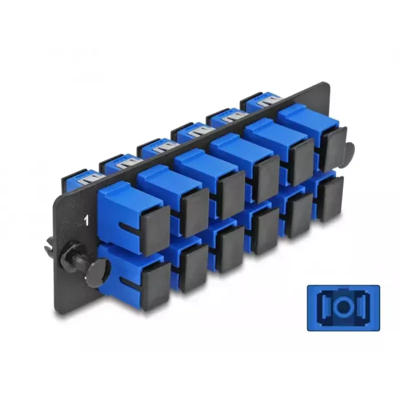 Panel adaptador de fibra óptica DeLOCK SC Simplex UPC 12 puertos azul