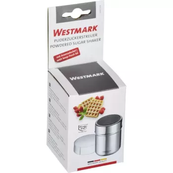 Dispensador de azúcar Westmark 69502260 — carcasa redonda de acero inoxidable con componentes de polipropileno, 62×62×82 mm