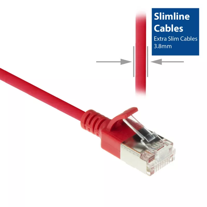 ACT rojo 7 metros LSZH U/FTP CAT6A cable de parcheo slimline para centro de datos con protección de pestaña y conectores macho RJ45