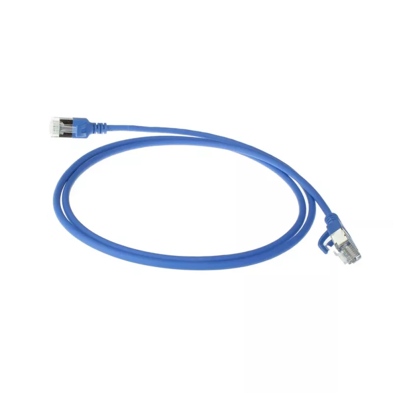 ACT azul 10 metros LSZH U/FTP CAT6A cable de parcheo slimline para centro de datos con conectores macho RJ45 con protección de pestaña