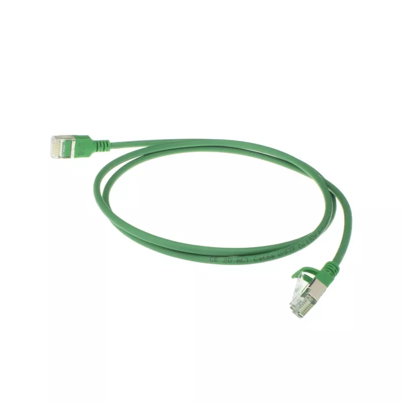 ACT verde 10 metros LSZH U/FTP CAT6A cable de parcheo slimline para centro de datos, snagless con conectores macho RJ45