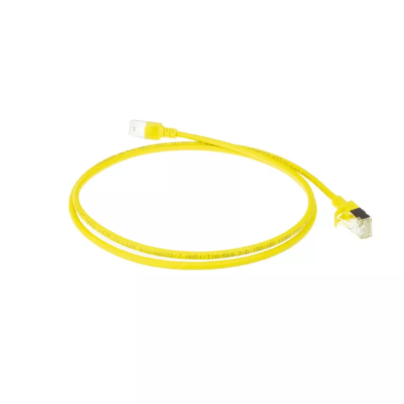 ACT amarillo 7 metros LSZH U/FTP CAT6A cable de parcheo slimline para centro de datos con protección de pestaña y conectores macho RJ45