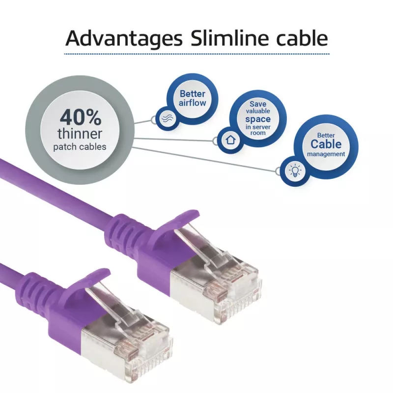 ACT Morado 7 m LSZH U/FTP CAT6A cable de parcheo Slimline para centro de datos snagless con conectores RJ45