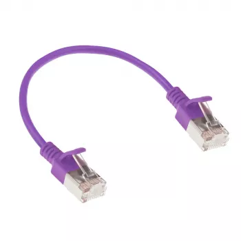ACT Morado 0,15 m LSZH U/FTP CAT6A cable de parcheo Slimline para centro de datos con conectores RJ45 y funda antirrotura