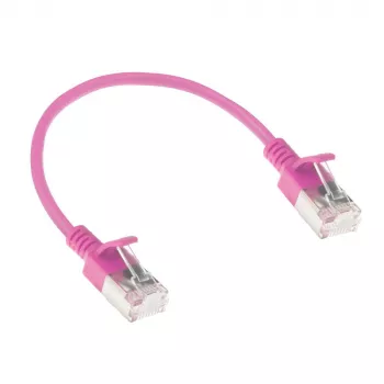 ACT Rosa 0,15 m LSZH U/FTP CAT6A cable de parcheo Slimline para centro de datos sin lengüeta con conectores RJ45