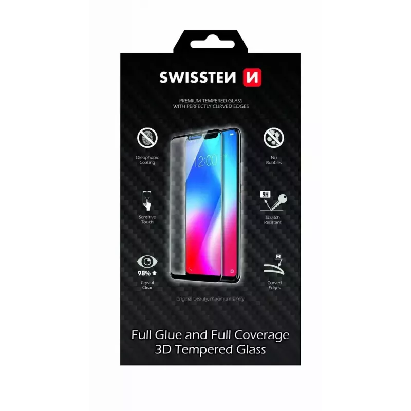 Protector de pantalla templado SWISSTEN 3D Full Glue para Samsung Galaxy S20 Ultra — cobertura total, negro