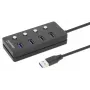 Dock/hub USB-C Manhattan, puertos (x4) con interruptor de encendido/apagado para cada puerto: USB-A (x4), 5 Gbps (USB 3.2 Gen1 también conocido como USB 3.0), universal para todos los dispositivos, alimentación por bus o CA (conexión opcional, no incluida), cable 1,5 m, SuperSpeed USB, negro, tres años de garantía