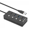 Dock/hub USB-C Manhattan, puertos (x4) con interruptor de encendido/apagado para cada puerto: USB-A (x4), 5 Gbps (USB 3.2 Gen1 también conocido como USB 3.0), universal para todos los dispositivos, alimentación por bus o CA (conexión opcional, no incluida), cable 1,5 m, SuperSpeed USB, negro, tres años de garantía