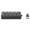 Dock/hub USB-C Manhattan, puertos (x4) con interruptor de encendido/apagado para cada puerto: USB-A (x4), 5 Gbps (USB 3.2 Gen1 también conocido como USB 3.0), universal para todos los dispositivos, alimentación por bus o CA (conexión opcional, no incluida), cable 1,5 m, SuperSpeed USB, negro, tres años de garantía