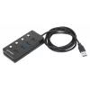 Dock/hub USB-C Manhattan, puertos (x4) con interruptor de encendido/apagado para cada puerto: USB-A (x4), 5 Gbps (USB 3.2 Gen1 también conocido como USB 3.0), universal para todos los dispositivos, alimentación por bus o CA (conexión opcional, no incluida), cable 1,5 m, SuperSpeed USB, negro, tres años de garantía