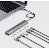 Manhattan dock/hub USB-C, puertos (x7): USB-A (x3) y USB-C (x4), con Power Delivery (PD) 100 W – requiere cargador USB-C externo (no incluido). Alimentado por USB (no requiere fuente de alimentación externa) cuando no se usa PD, aluminio