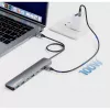 Manhattan dock/hub USB-C, puertos (x7): USB-A (x3) y USB-C (x4), con Power Delivery (PD) 100 W – requiere cargador USB-C externo (no incluido). Alimentado por USB (no requiere fuente de alimentación externa) cuando no se usa PD, aluminio