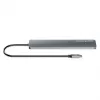 Manhattan dock/hub USB-C, puertos (x7): USB-A (x3) y USB-C (x4), con Power Delivery (PD) 100 W – requiere cargador USB-C externo (no incluido). Alimentado por USB (no requiere fuente de alimentación externa) cuando no se usa PD, aluminio
