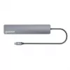 Manhattan dock/hub USB-C, puertos (x7): USB-A (x3) y USB-C (x4), con Power Delivery (PD) 100 W – requiere cargador USB-C externo (no incluido). Alimentado por USB (no requiere fuente de alimentación externa) cuando no se usa PD, aluminio