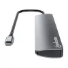 Manhattan dock/hub USB-C, puertos (x7): USB-A (x3) y USB-C (x4), con Power Delivery (PD) 100 W – requiere cargador USB-C externo (no incluido). Alimentado por USB (no requiere fuente de alimentación externa) cuando no se usa PD, aluminio